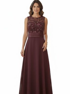 R&M Richards Burgundy Floral Lace Midi Dress